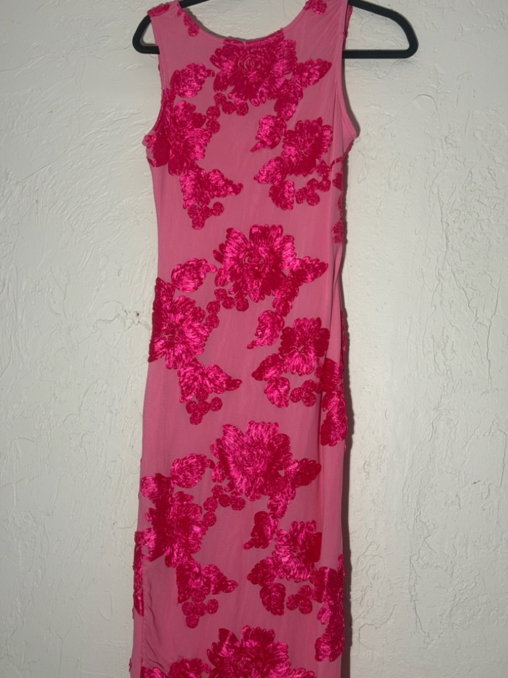 Fashion Nova Pink Mesh Dress with Hot Pink Floral Appliqués